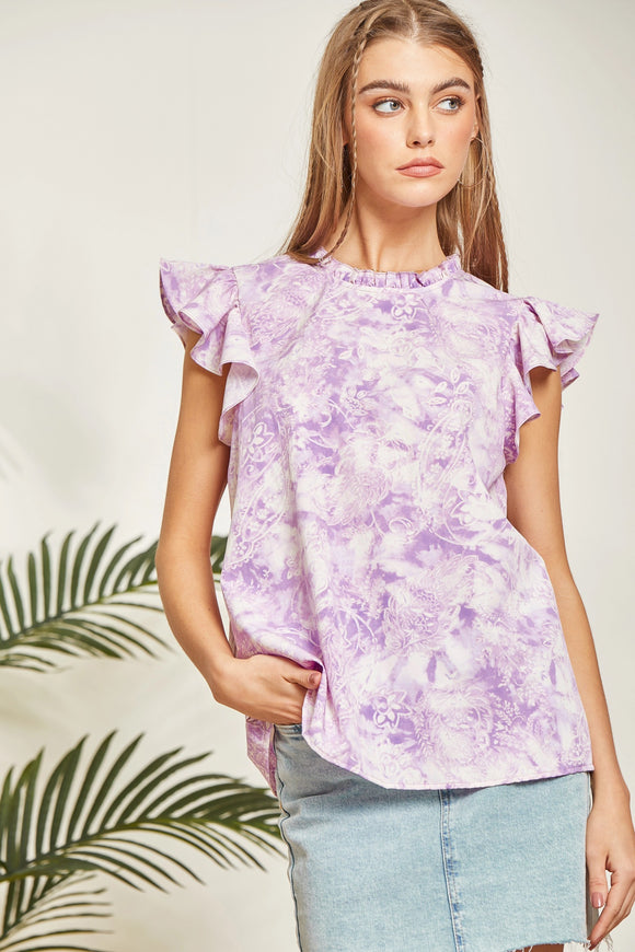 Shirred Neck Floral Top | Lavender
