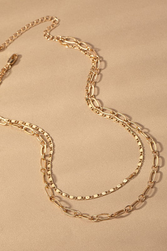 Chain Layered Mixed Short Necklace | Gold