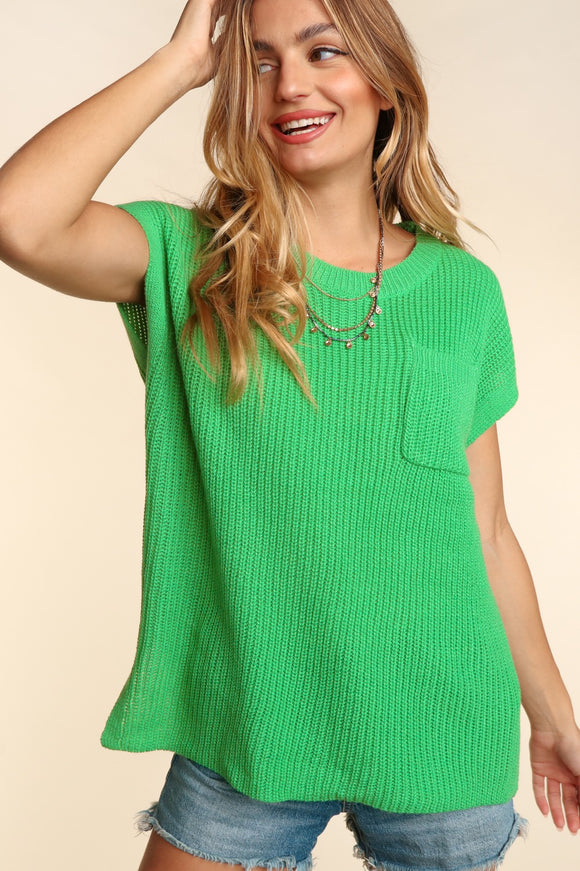 Ribbed Knit Sweater Top | Kelly Green