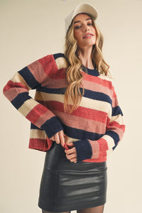 Striped Colorblock Sweater | Navy+Mauve