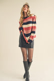 Striped Colorblock Sweater | Navy+Mauve