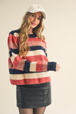 Striped Colorblock Sweater | Navy+Mauve