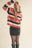 Striped Colorblock Sweater | Navy+Mauve