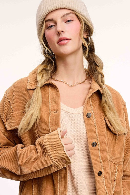 Vintage Washed Corduroy Textured Jacket | Camel