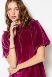 Velvet Puff Sleeve Top | Fuchsia