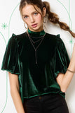 Velvet Puff Sleeve Top | Emerald