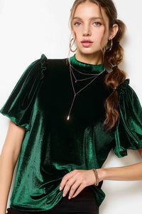 Velvet Puff Sleeve Top | Emerald