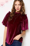 Velvet Puff Sleeve Top | Garnet