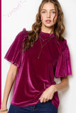 Velvet Puff Sleeve Top | Fuchsia