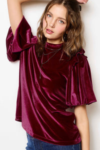 Velvet Puff Sleeve Top | Garnet