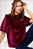 Velvet Puff Sleeve Top | Garnet