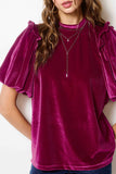 Velvet Puff Sleeve Top | Fuchsia