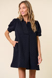 Quilted Puff Sleeve Dress | Black
