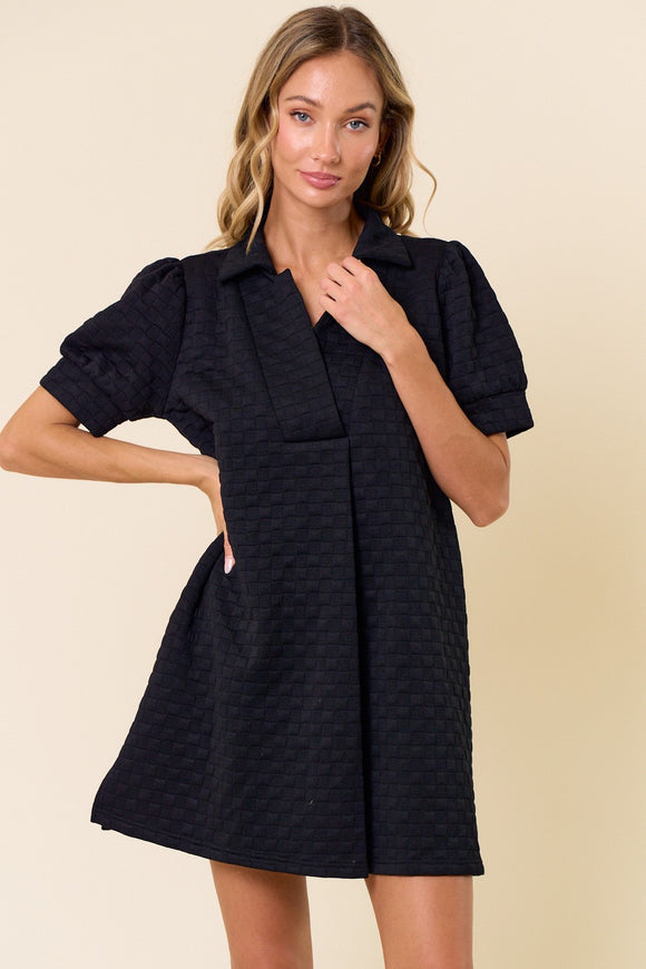Quilted Puff Sleeve Dress | Black