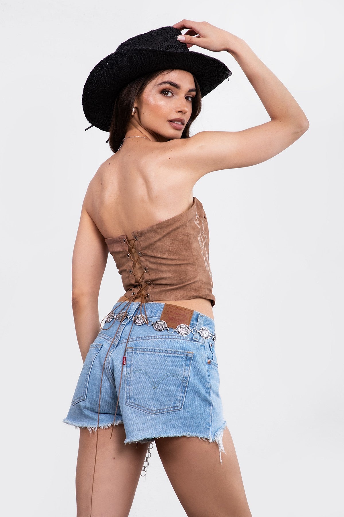 Leather Western Corset Top | Light Brown