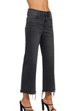 Acid Wash Stretch Cropped Straight Jeans | Black