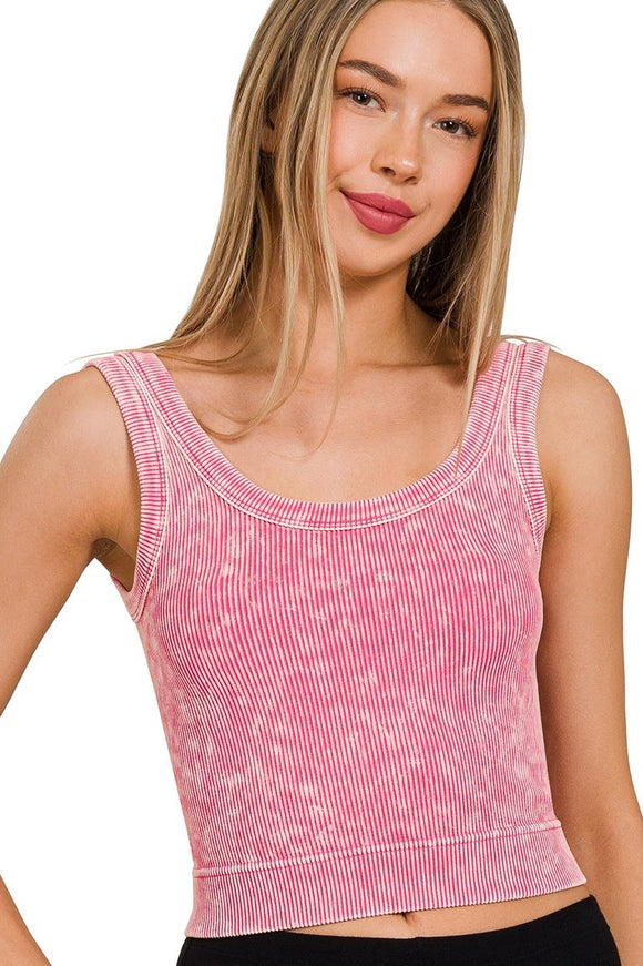 Ribbed Washed Cropped Tank Top | Ash Pink