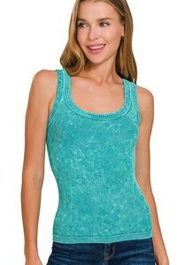 2 Way Washed Ribbed Tank Top | Teal