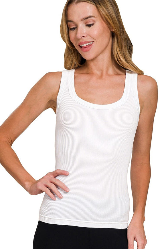 2 Way Washed Ribbed Tank Top | White