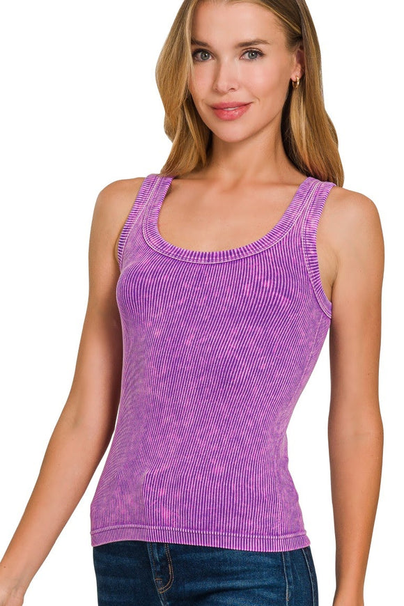 2 Way Washed Ribbed Tank Top | Violet