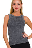 Two Way Ribbed Washed Out Tank Top | Ash Black