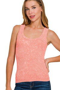 2 Way Washed Ribbed Tank Top | Coral