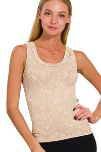 2 Way Washed Ribbed Tank Top | Ash Mocha