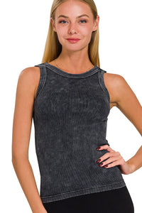 2 Way Washed Ribbed Tank Top | Black