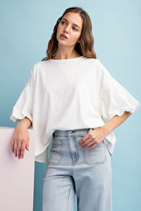 Mineral Washed Puff Sleeve Top | Off White
