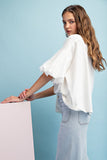 Mineral Washed Puff Sleeve Top | Off White