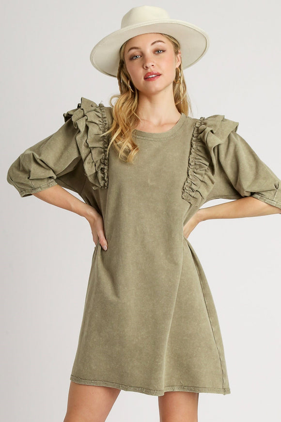 Mineral Wash French Terry Dress | Olive