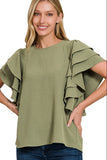 Tiered Ruffle Sleeve Top | Light Olive