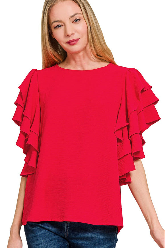 Tiered Ruffle Sleeve Top | Ruby