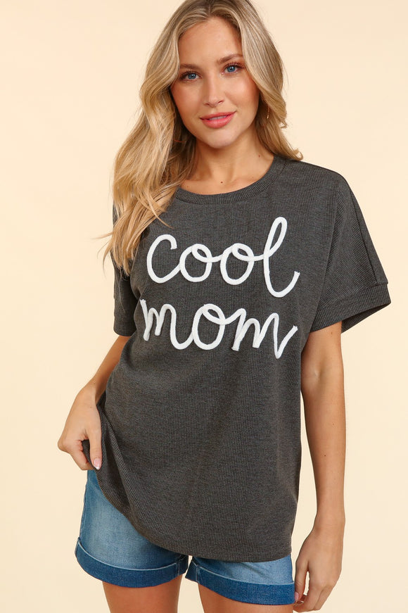 Cool Mom Embroiderer Yarn Top | Charcoal