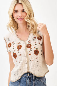 Floral Embroidery Crochet Vest Top | Cream