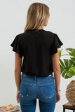 Pleated Flutter Sleeve Top | Black