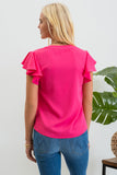 Pleated Flutter Sleeve Top | Fuchsia