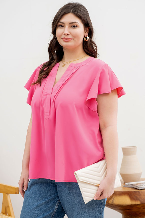 Pleated Flutter Sleeve Top | Light Fuchsia