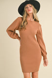 Ribbed Sweater Knit Dress | Camel