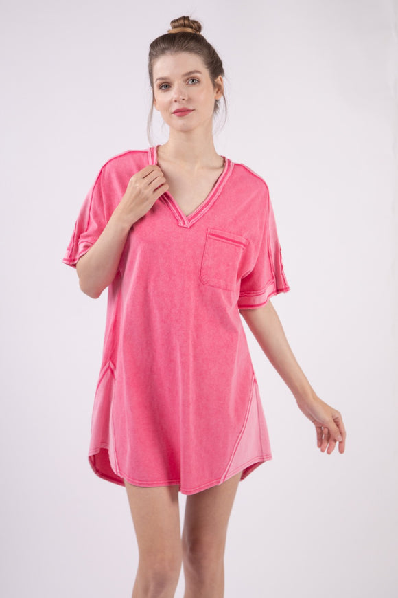 Oversized Wash T-Shirt Dress | Hot Pink
