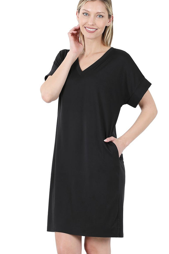 V-Neck T-Shirt Dress | Black