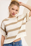 Lightweight Stripe Sweater Top | Taupe
