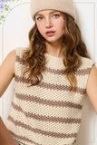 Chunky Stripe Sleeveless Sweater Top | Mocha