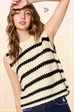 Chunky Stripe Sleeveless Sweater Top | Black