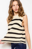Chunky Stripe Sleeveless Sweater Top | Black