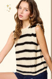 Chunky Stripe Sleeveless Sweater Top | Black
