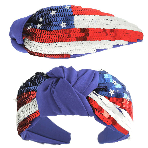 American Flag Sequin Headband | Red+White+Blue