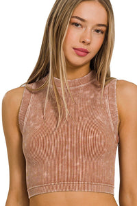 Stone Washed Ribbed Crop Top | Deep Camel