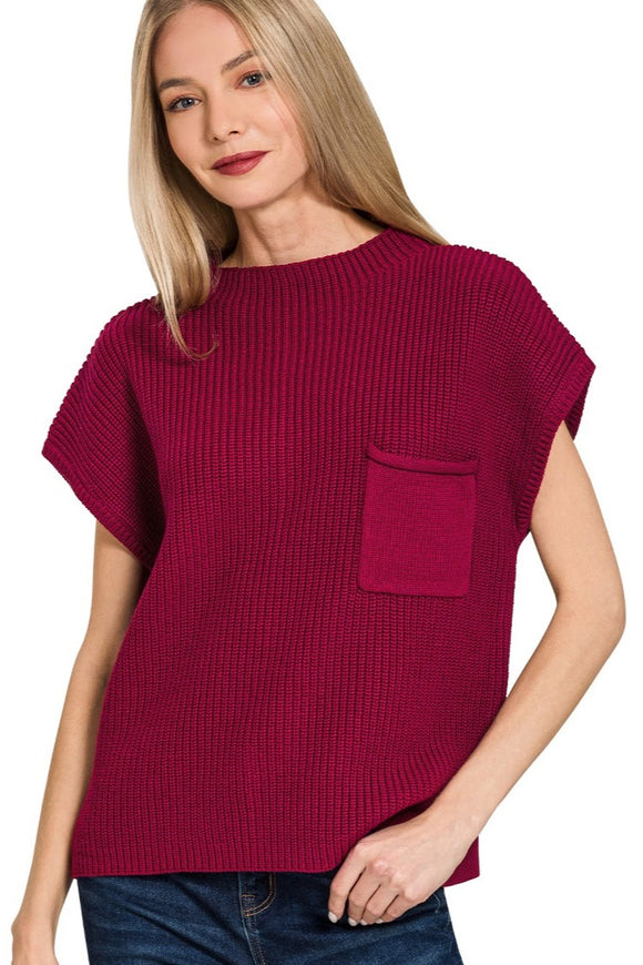 Mock Neck Sweater Top | Cabernet