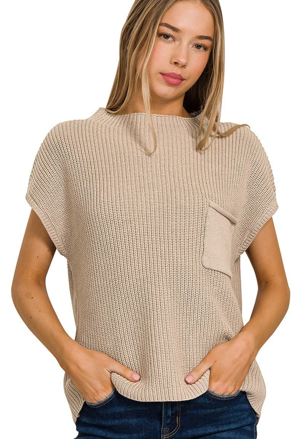 Mock Neck Sweater Top | Light Mocha